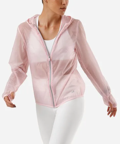 jaqueta corta vento feminino esportiva ace com capuz rosa