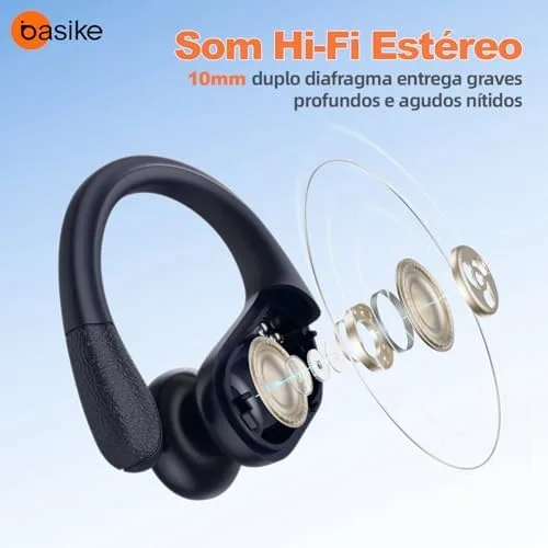 Basike Fone de Ouvido Bluetooth Sem Fio, TWS Áudio Estéreo Hi-Fi, 40H de Reprodução cam Display LED, Toque Inteligente, 3 Tamanhos de Pontas para Treinos e Corrida – Azul