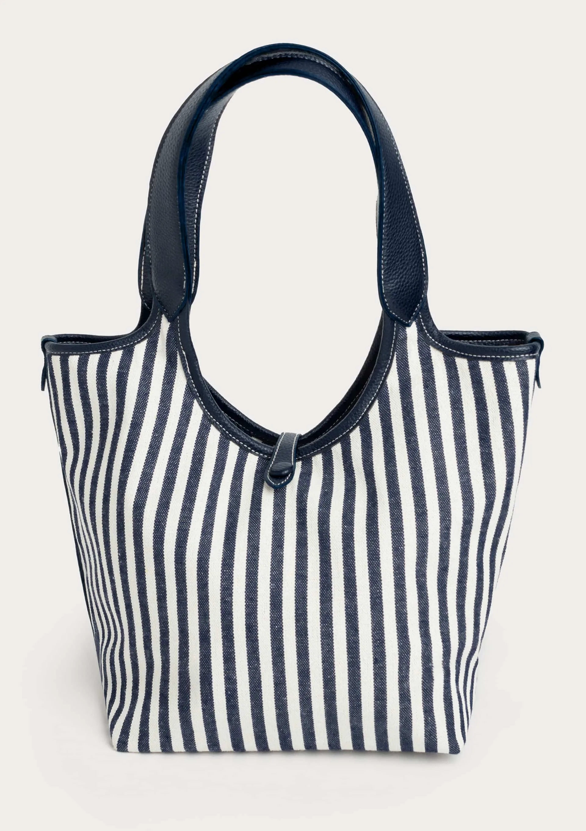 Bolsa Feminina Média Listrada Em PU - Azul