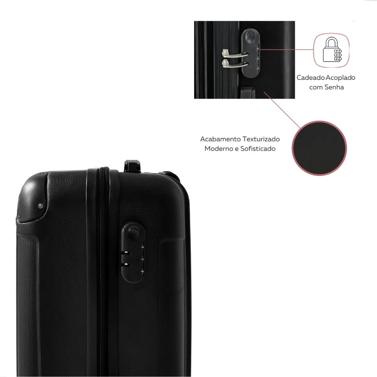Mala De Viagem Bordo Mão Pequena 10kg Abs Cadeado 360
