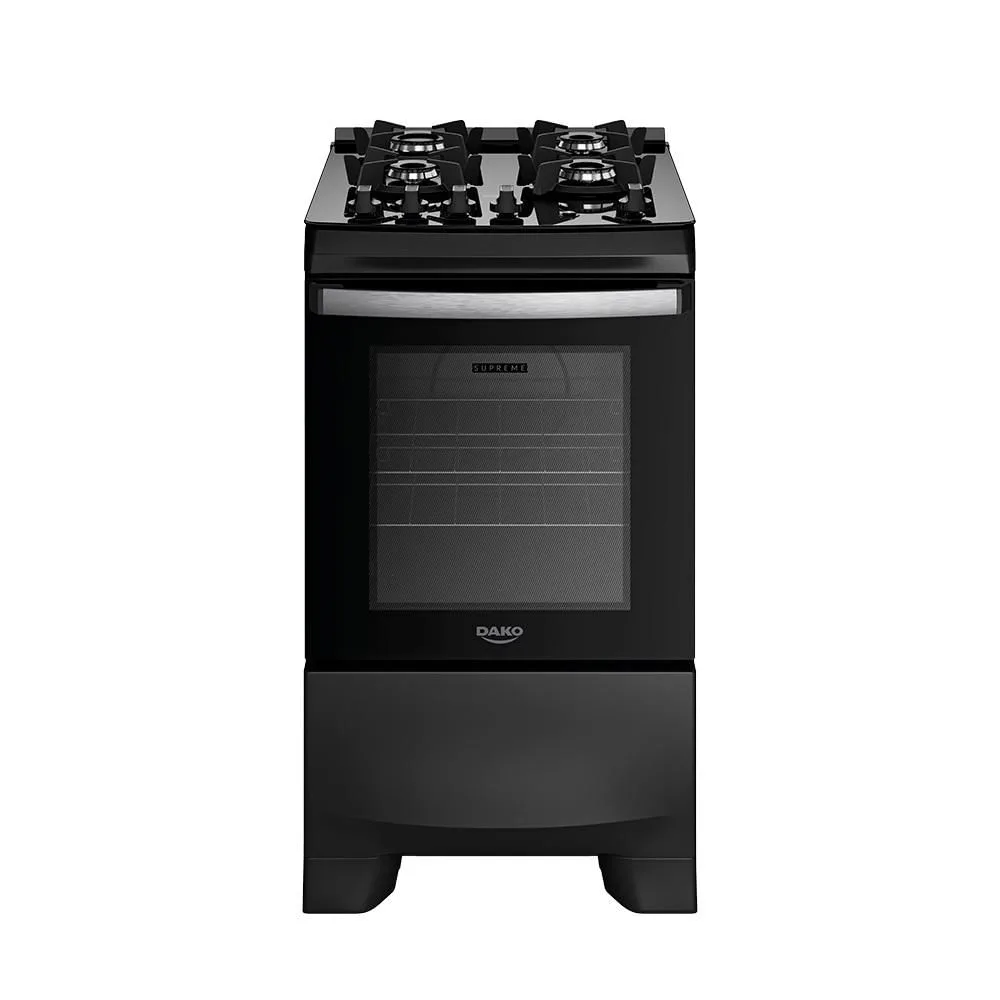Fogão Dako 4 Bocas com Mesa de Vidro Mega Chama Supreme Glass Preto Bivolt