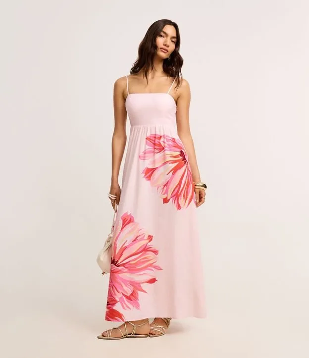 Vestido Evasê Midi em Viscolinho com Estampa Floral