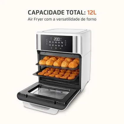 Fritadeira Air Fryer Forno Oven 12L Mondial Branco Inox 2000W AFON12LWI
