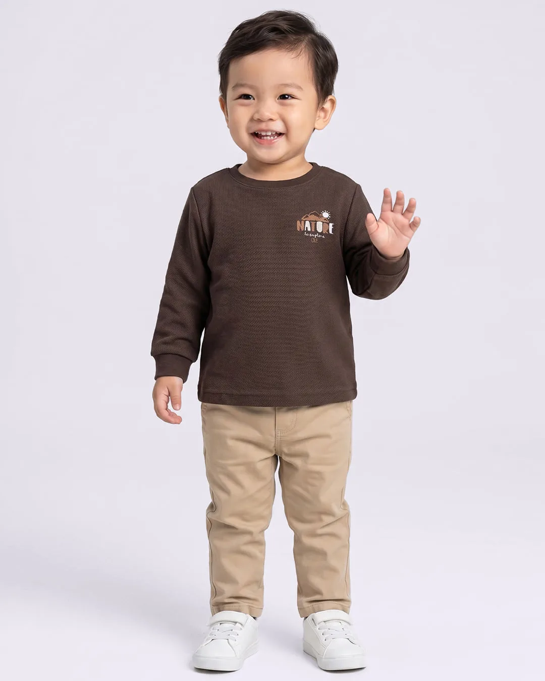 Camiseta Bebê Texturizada Manga Longa Marrom