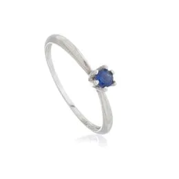 Anel Solitário de Prata 6 garras com Zircônia Azul - AN204