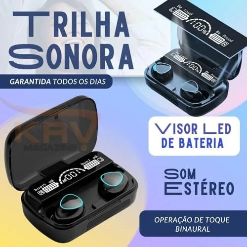 Fone de Ouvido Sem Fio Bluetooth 5.3+EDR (Ambos os Lados) Qualidade de Som de Alta Definição - Power Bank - IPX5 Resistente a Água - Qualidade PREMIUM