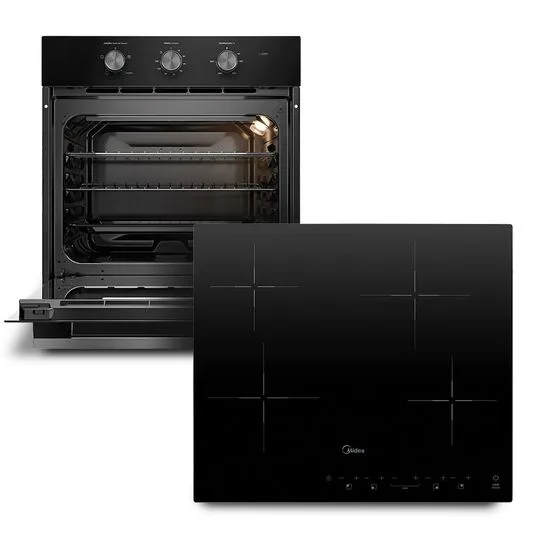 Kit Cooktop 4 Bocas Elétrico Vitrocerâmico + Forno Elétrico de Embutir 68L Midea - 2168