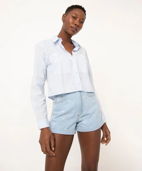 short mom jeans feminino floral azul