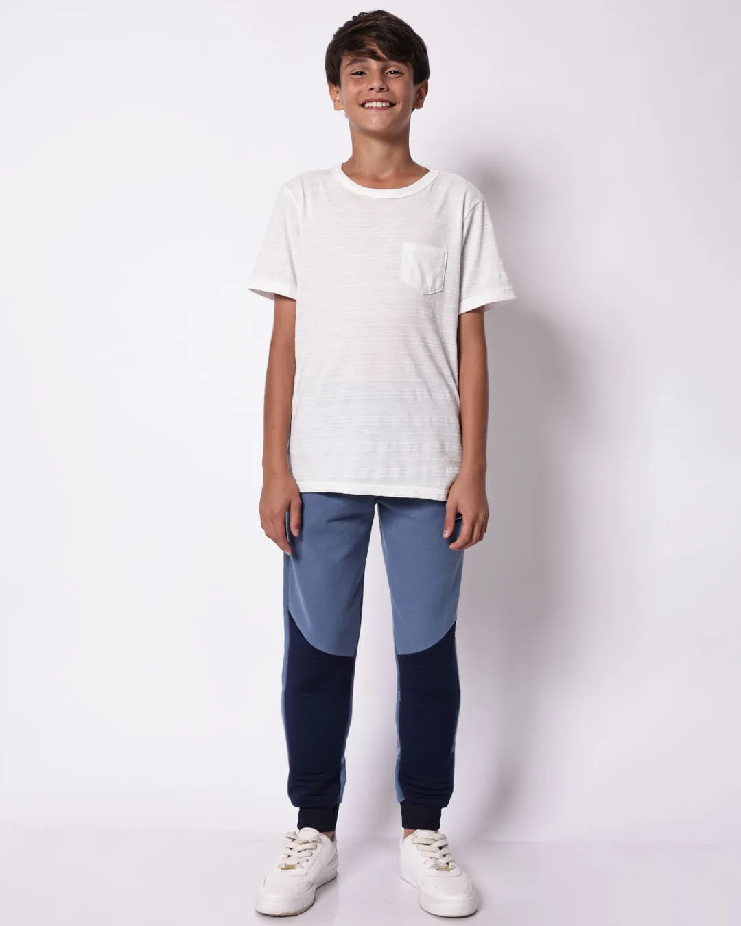 Calça Moletom Juvenil com Bolsos com Textura Azul