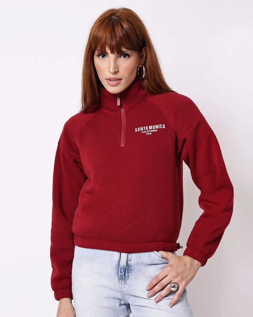 Blusão Moletom Feminino com Bordado Vermelho