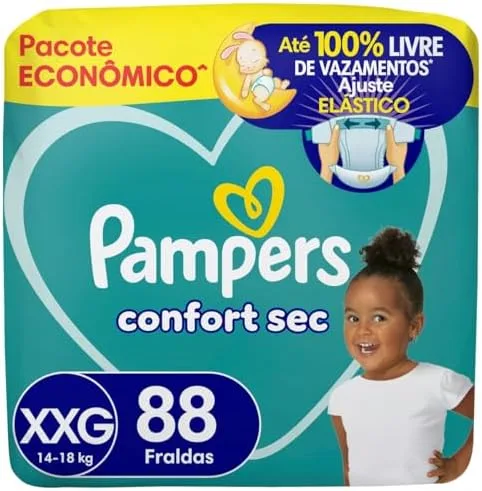 Pampers Confort Sec Fralda Descartável com cintura elástica Tamanho XXG, 88 Unidades