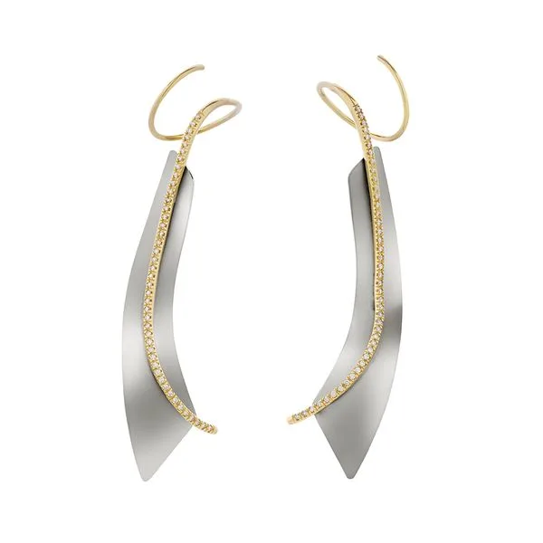 Brincos de aço e ouro amarelo 18K com diamantes - Espiral - Coleção HStern + Iole de Freitas