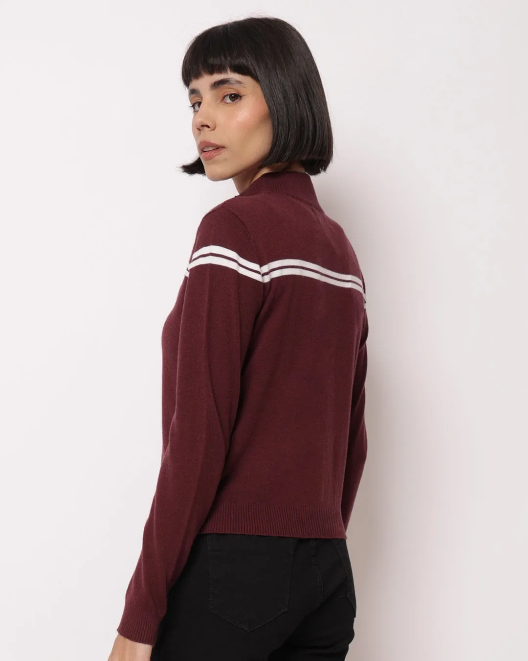 Suéter Feminino Tricô com Zíper Bordado Girls Vinho