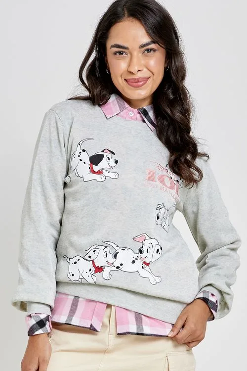Moletom Feminino Cinza Claro 101 Dálmatas Disney
