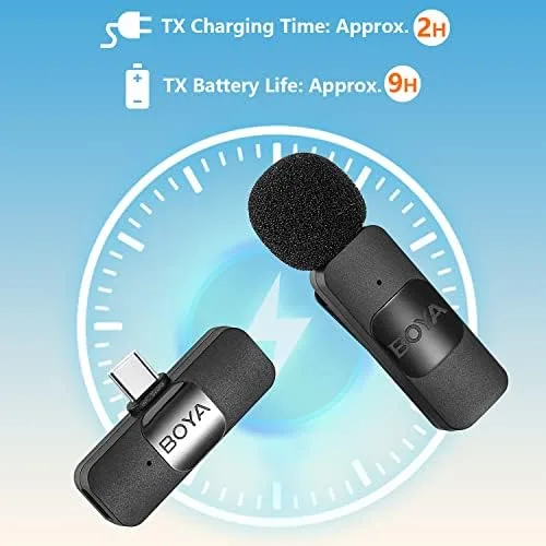 Sistema de microfone de lapela sem fios BOYA, microfone condensador omnidirecional USB C BY-V10 para gravação de vlogs e transmissões em direto no YouTube