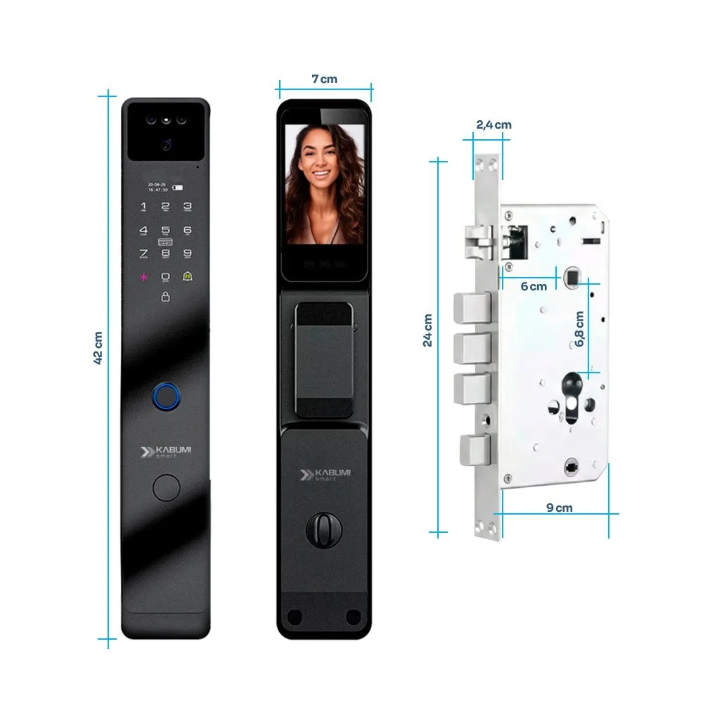 Fechadura Digital KABUM! smart Security, Com maçaneta, Reconhecimento Facial, Biometria, Controle via app, Preto - KSFD700PT