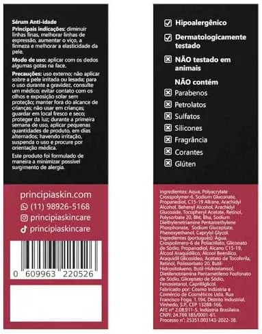 Principia Kit Skincare Tratamento facial, Sérum Retinol 0,3% + Vitamina E - Rn-0,3 + Sérum Vitamina C-10