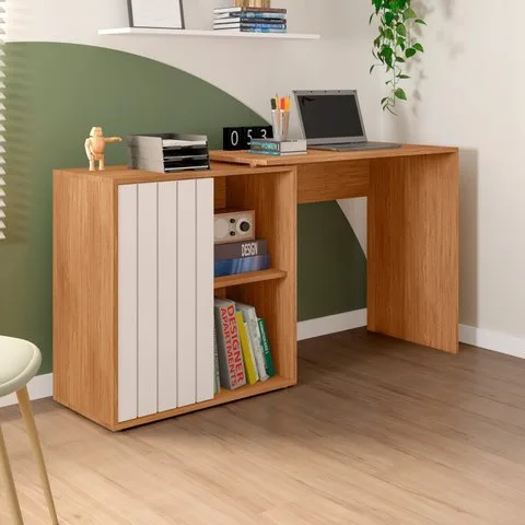 Escrivaninha Mesa Escritório com Start 1 Porta 140cm Freijó E Off White