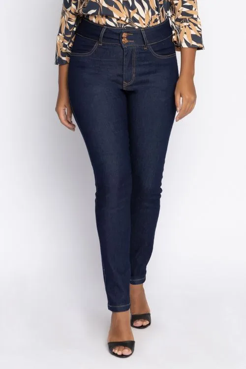Calça Jeans Skinny Feminina Caedu 2 Botões Escura