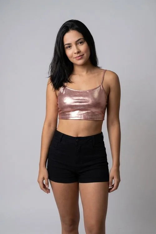 Top Cropped Feminino Rosê Metálico