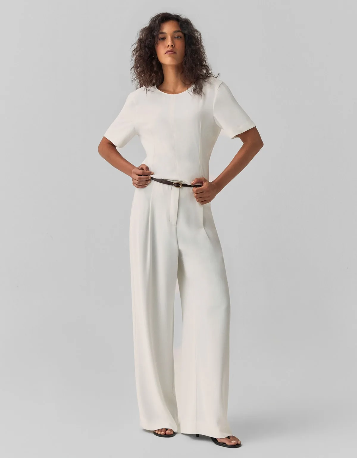 Calça Pantalona Pregas Off White