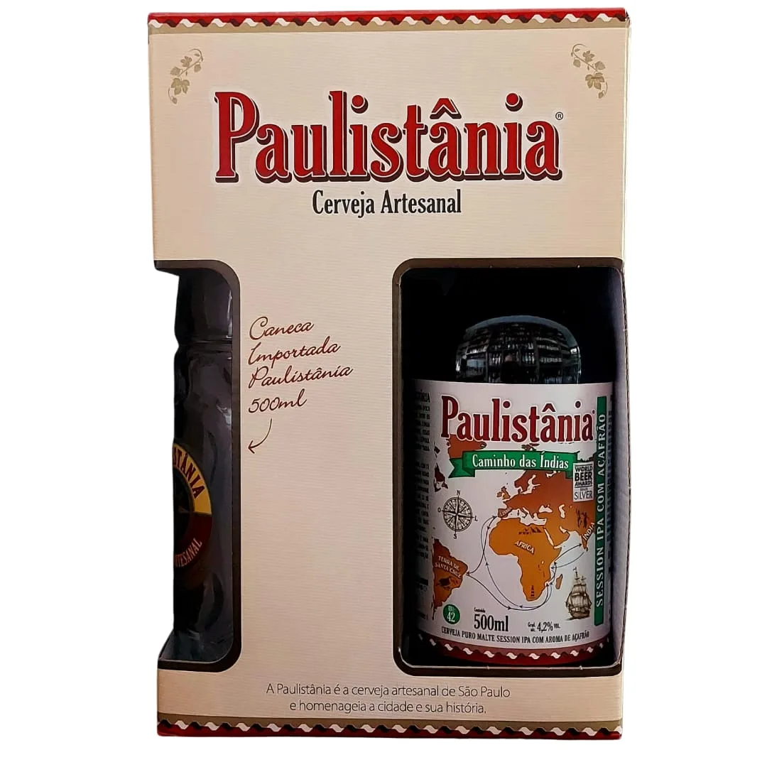 Kit Paulistânia Caminho das Índias Session IPA com 01 Garrafa 500 ml + 01 Caneco 500 ml