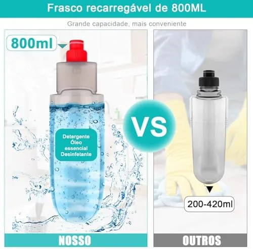 Mop Spray Com 800ml – Esfregão Com Spray De Microfibra Com 3 Refis Laváveis, Limpeza De Chão Seco E úmido, Ideal Para Cozinha, Piso Laminado, Azulejos E Madeira