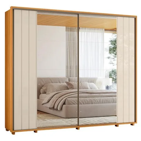 Guarda Roupa Casal Dalí Ripado 2 Portas Deslizantes Cinamomo/off White com 8 Espelhos - Madetec