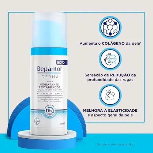 Bepantol Derma Hidratante Facial Noturno, Hidratante Restaurador, Pele Sensível e Seca, 50ml