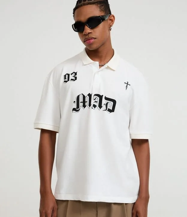 Camiseta Boxy em Algodão com Gola Polo Lettering 93 Mad