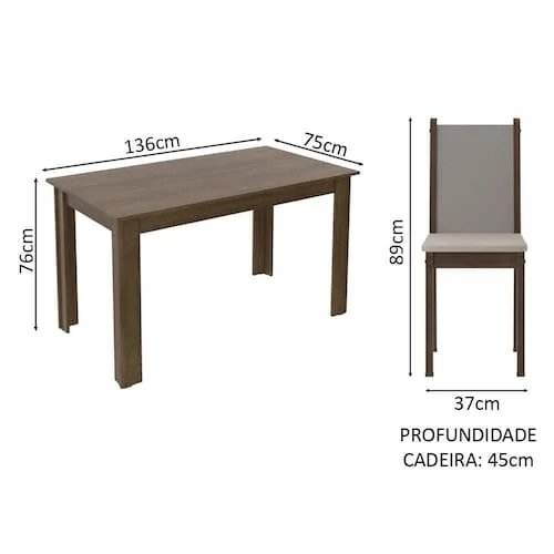 Conjunto Sala de Jantar Rosa Madesa Mesa com 4 Cadeiras