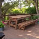 Conjunto Mesa Rustica Com 2 Bancos Em Madeira Maciça para Área Externa / Jardim Yescasa