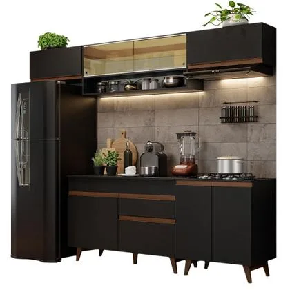 Armário de Cozinha Completa 260cm Preto Reims Madesa 11