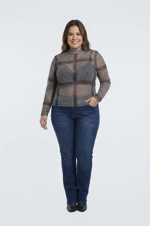 Blusa Feminina de Tule Estampa Geométrica