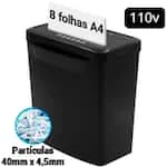 Fragmentadora de papel 8 folhas em partículas / CD / Cartão com cesto, 110v, C800, App-Tech - CX 1 UN
