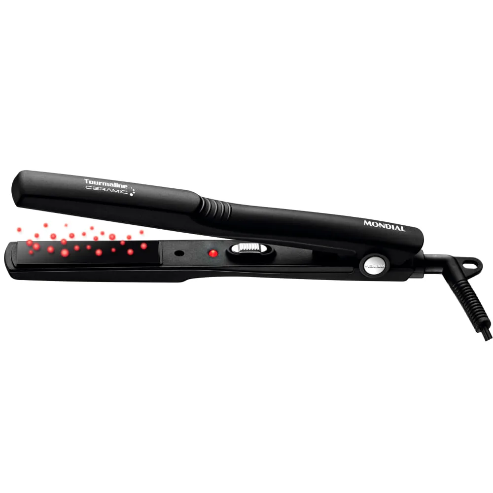 Prancha Alisadora Mondial P-11 Preto Bivolt Tourmaline Ion Cerâmica 8 Vapores Antifrizz Cabo 360° Prancha Alisadora Mondial Tourmaline Ion Plus P-11 - Bivolt