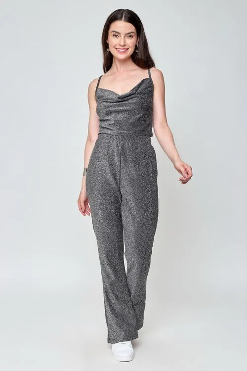 Calça Feminina Caedu Lurex Flare Preta - Ideal para Festas