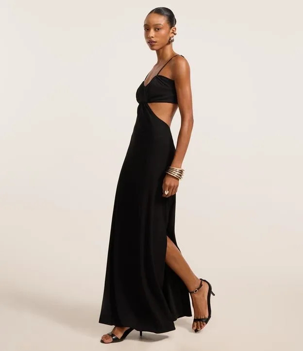 Vestido Ajustado New Midi em Tule com Vazado