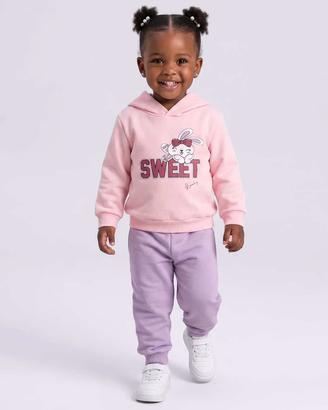 Conjunto Moletom Bebê com Capuz Estampa Coelho Rosa