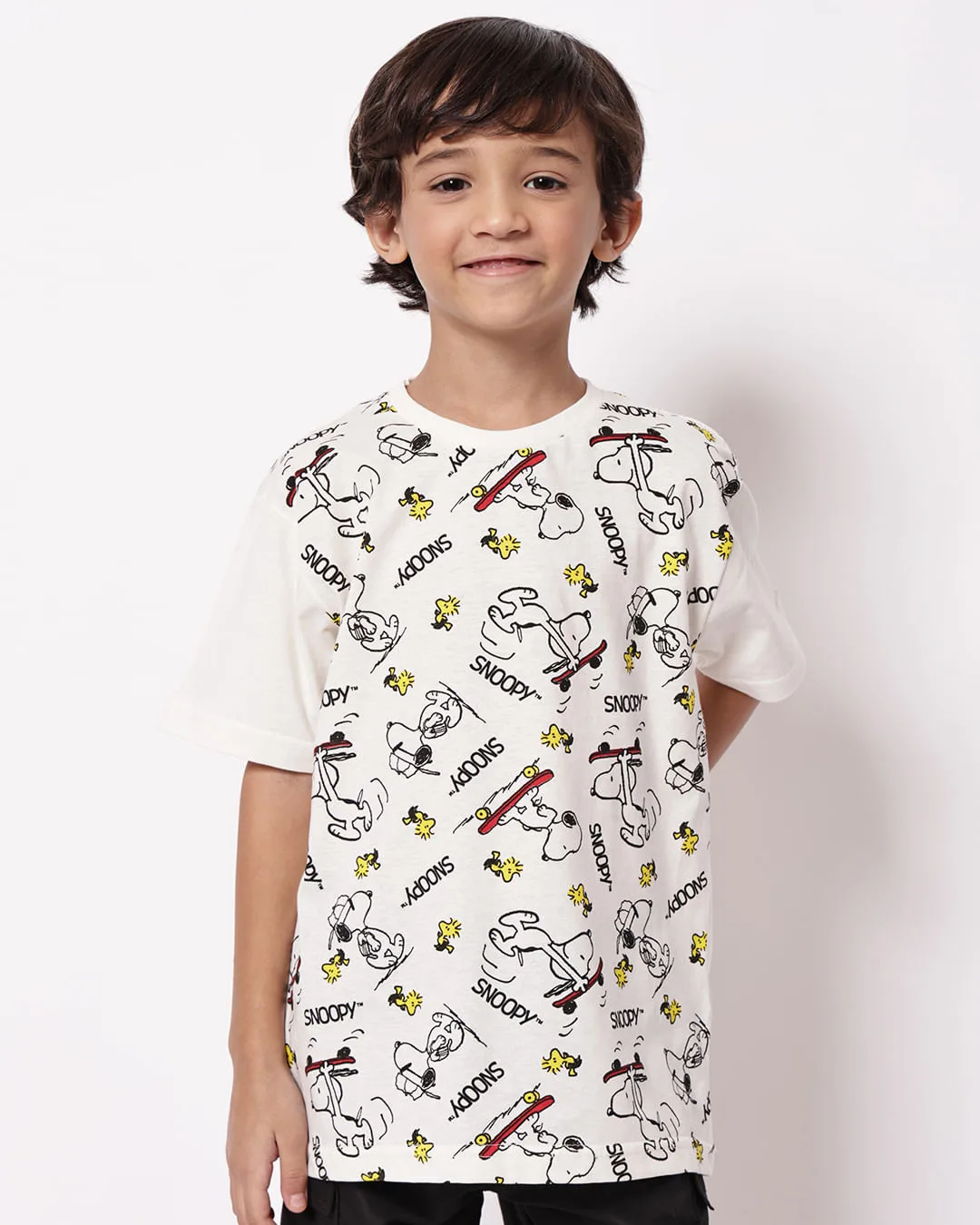 Camiseta Infantil Algodão Estampada Snoopy Off White