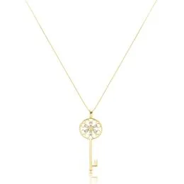 Gargantilha de Prata com Banho Malha Veneziana 45cm Chave com Flor de Navetes Azul Marinho e Zirconia Branca - GG22953