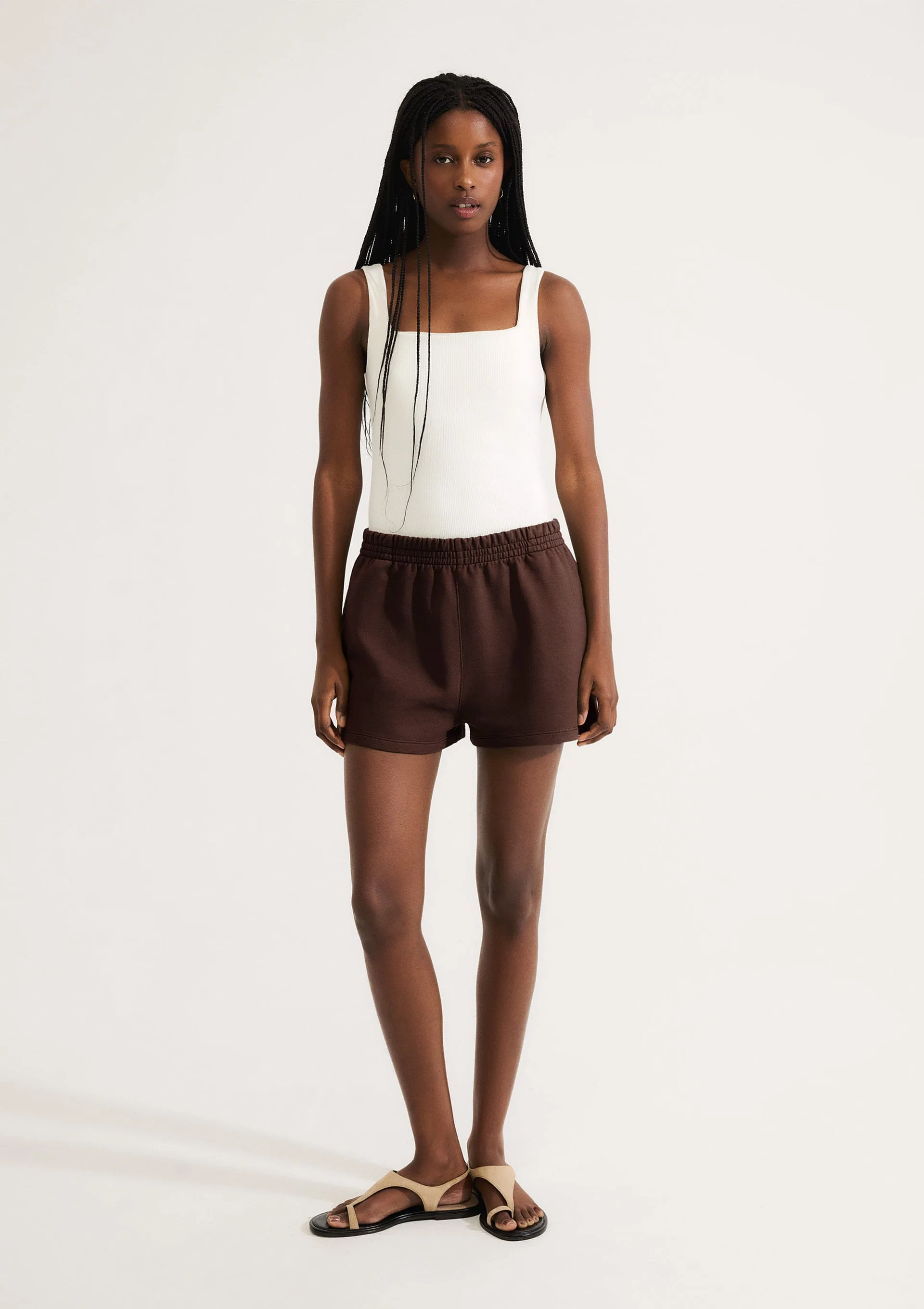 Shorts Feminino Em Malha Binada - Marrom