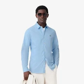 Camisa Slim Fit Em Popeline Stretch Lacoste Masculina