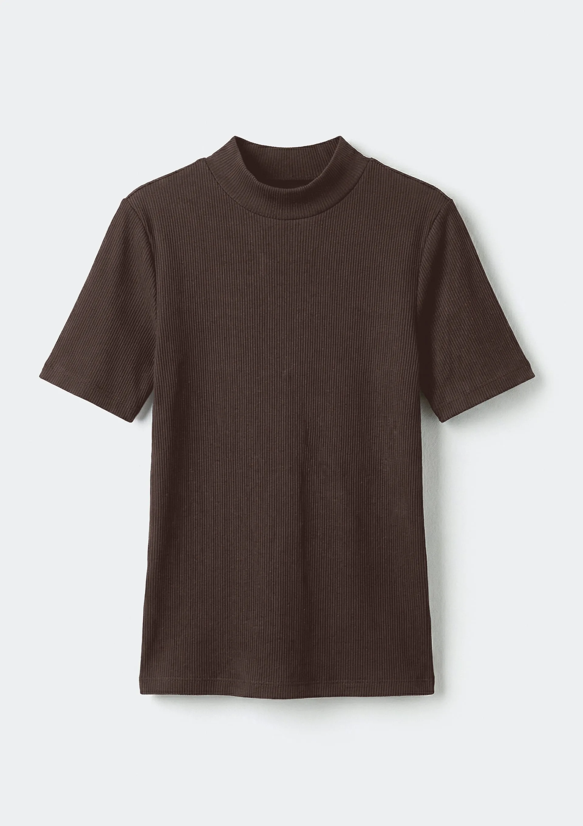 Blusa Feminina Gola Alta Em Ribana Canelada - Marrom