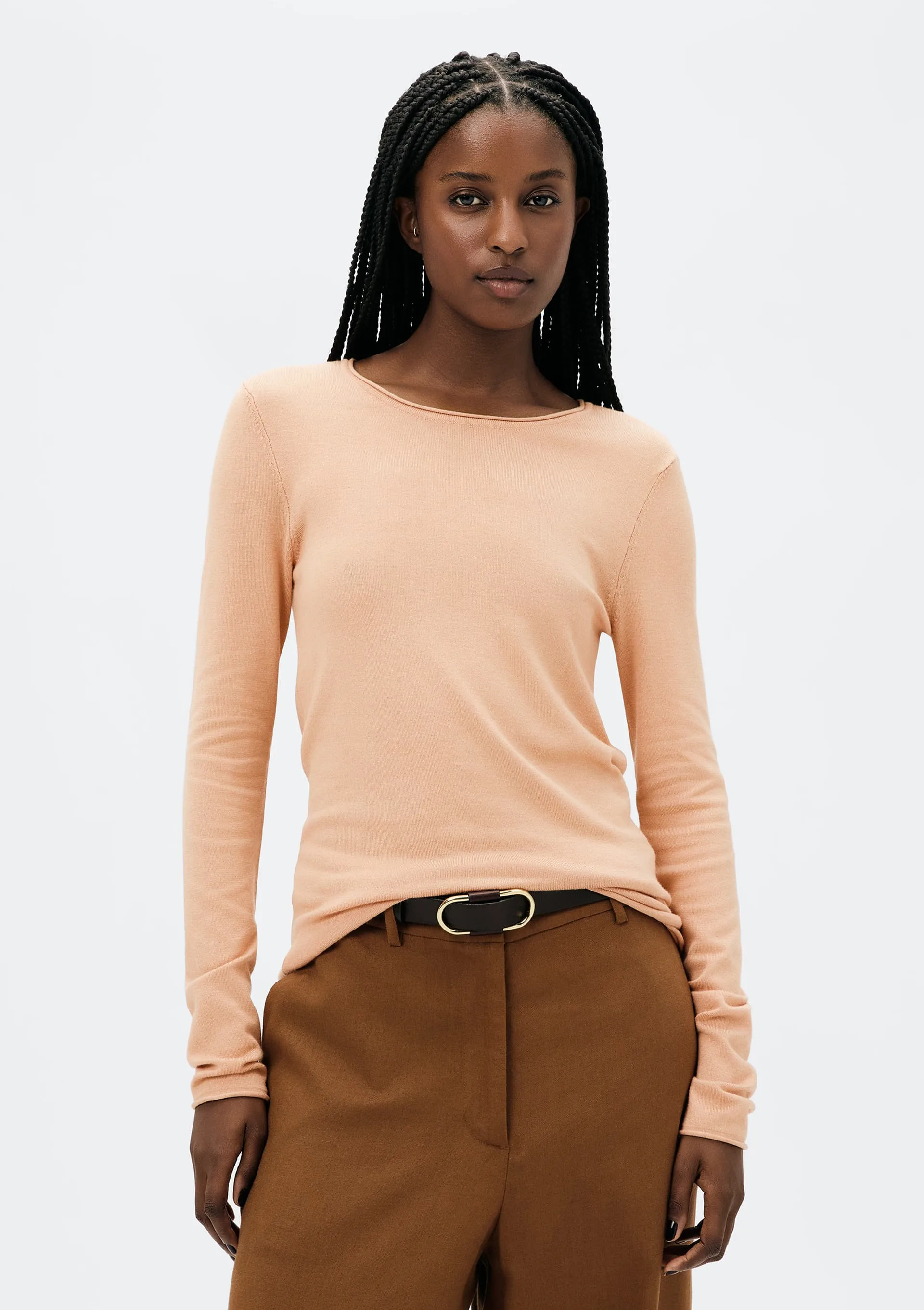 Blusa Feminina Manga Longa Slim Em Tricô Leve - Salmão