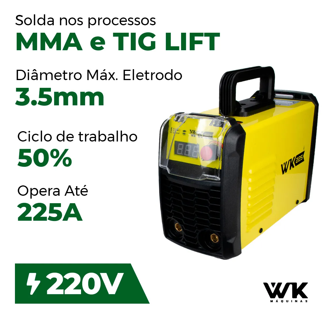 Máquina Solda Inversora Wk 225a 220v + Acessórios