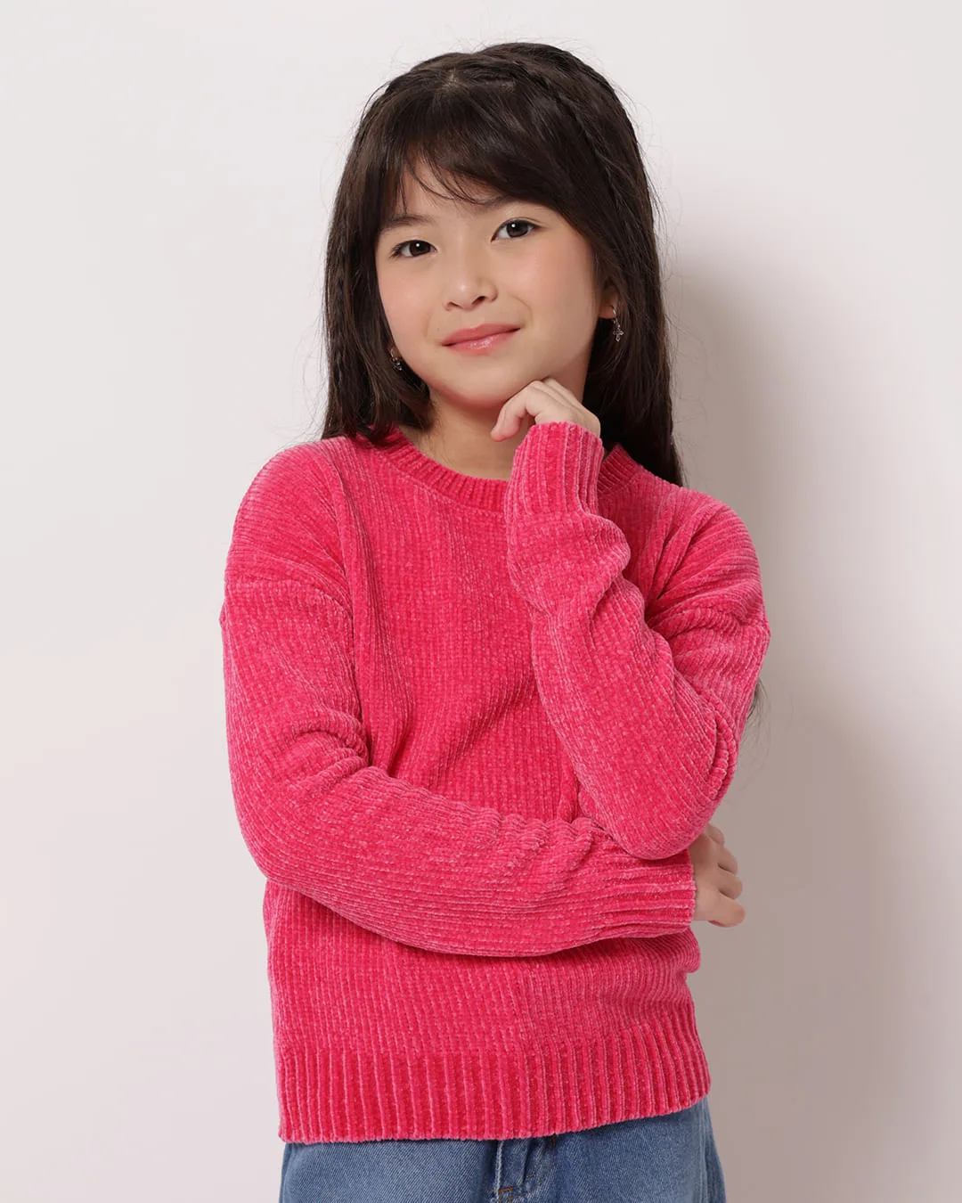 Suéter Tricô Infantil Chenille com Lurex Rosa Escuro