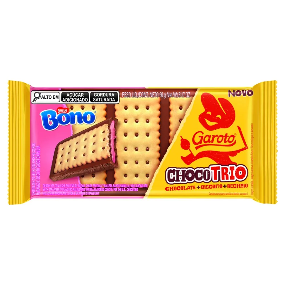 Biscoito Chocotrio Garoto Bono Morango 90g