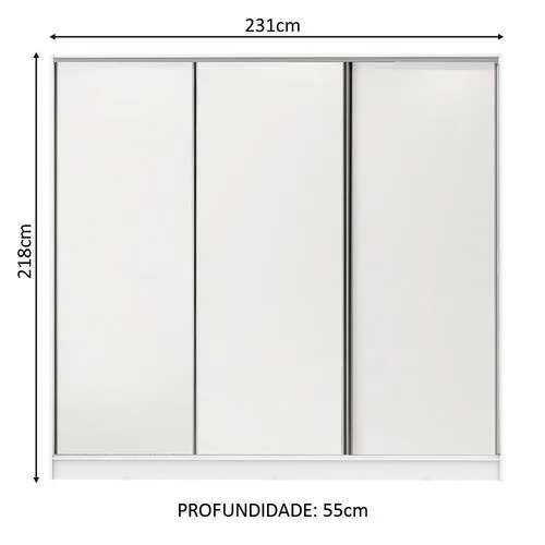Guarda Roupa Casal 100% MDF Madesa Zurique 3 Portas de Correr - Branco