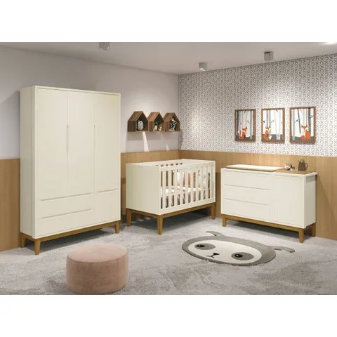 Jogo de Quarto para Bebê Completo 3 Portas Classic New Areia Fosco com Madeira - MoveisAqui
